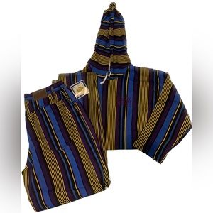 Vintage MARITHE FRANCOIS GIRBAUD 1992 striped jeans and hooded shirt set